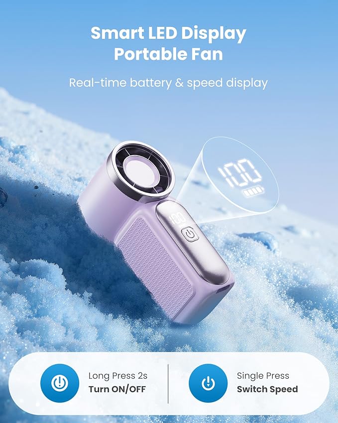Turbo Handheld Fan – LED Display, 6 Speeds, 3000mAh